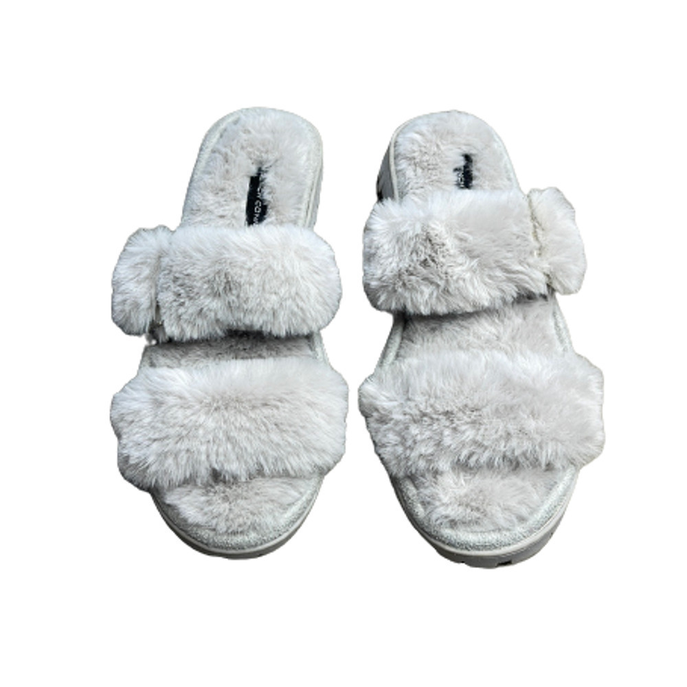 FRENCH CONNECTION ‎ GRAY FUR SLIDER SIZE 5/6 NWOT